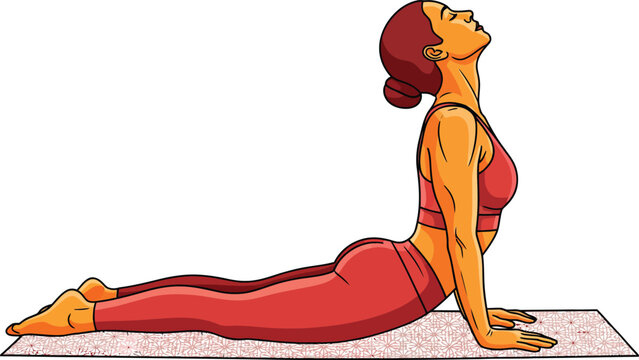 Woman performing upwardfacing dog yoga pose on mat.