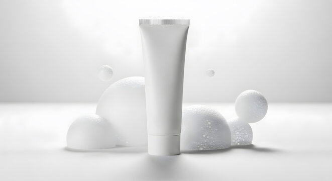 Minimal Face Wash Tube Mockup with Soft White Foam Cosmetic Concept