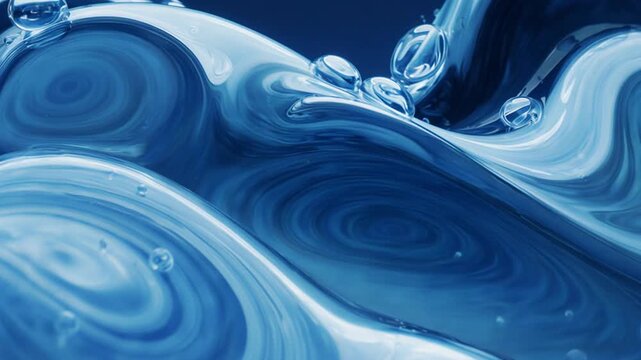 Blue water wave with bubbles rising.