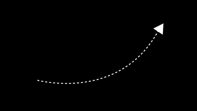 A white dotted curved arrow path moving smoothly across a dark background, illustrating direction, progress and motion flow ideal for presentations, infographics and overlay animations