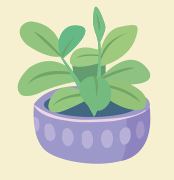 Vaso de planta roxo isolado no fundo bege claro - Ilustra&ccedil;&atilde;o vetorial agrad&aacute;vel