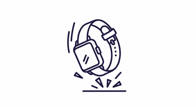 Minimalist icon of a square smartwatch falling and hitting the ground