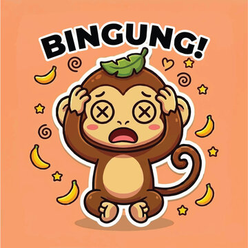 Kawaii Chibi Monkey Sticker Bingung Confused Dizzy Indonesian Slang