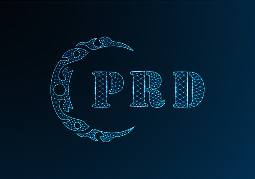 Low poly letter logo PRD design. PRD letter logo low poly vector design on blue color gradient background. PRD logo low poly design