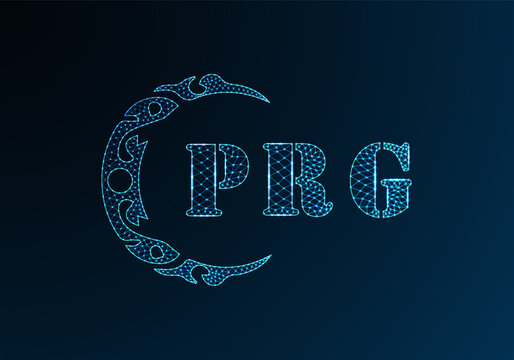 Low poly letter logo PRG design. PRG letter logo low poly vector design on blue color gradient background. PRG logo low poly design