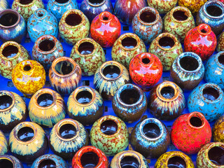 Fototapeta premium Colorful Ceramic Vases and Jars at Yingge Old Street
