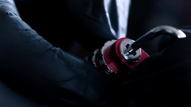Thief In Black Gloves Decodes The Coding Lock For Luggage And Lockers