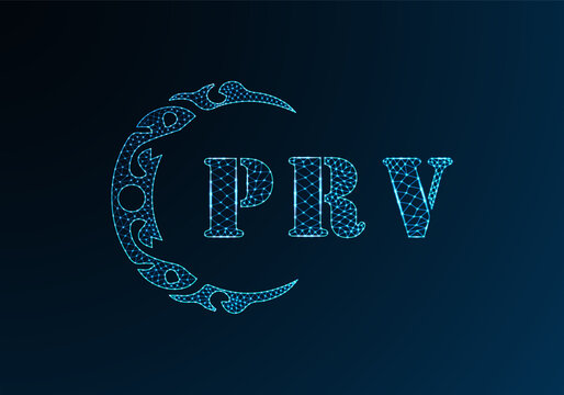 Low poly letter logo PRV design. PRV letter logo low poly vector design on blue color gradient background. PRV logo low poly design