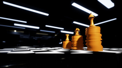 Chess and gold coins  growth, development, and investment appreciation © yongheng19962008