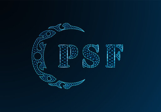 Low poly letter logo PSF design. PSF letter logo low poly vector design on blue color gradient background. PSF logo low poly design