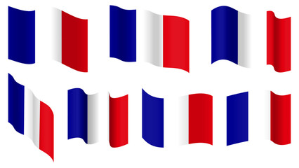 Fototapeta premium France flag set, France waving vector flag collection. Isolated on transparent background. Illustration. Design element for banner, presentation, sale, discount, advertisement, web.