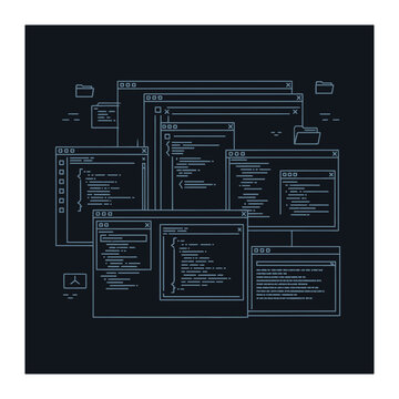 Computer code and files graphic with software dev
