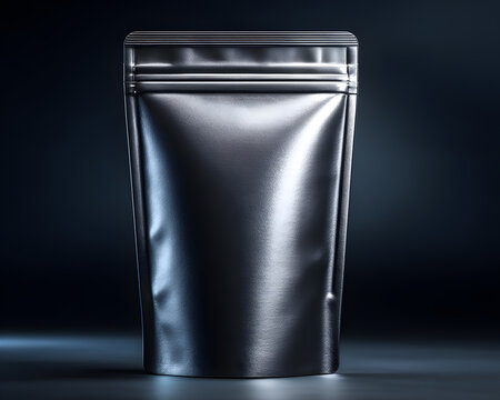 Realistic 3D render of a black doy-pack pouch for coffee or snacks