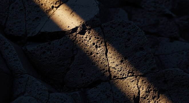 Deep charcoal basalt stone texture with sunlight shining on rugged surface background wallpaper poster banner download 2026 2027