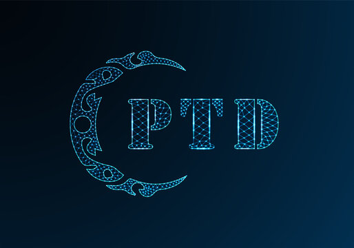 Low poly letter logo PTD design. PTD letter logo low poly vector design on blue color gradient background. PTD logo low poly design