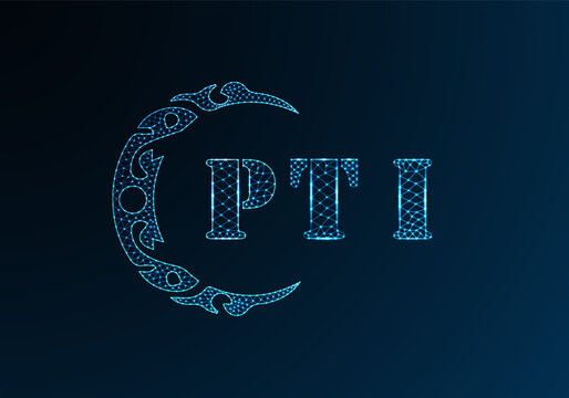 Low poly letter logo PTI design. PTI letter logo low poly vector design on blue color gradient background. PTI logo low poly design