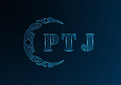 Low poly letter logo PTJ design. PTJ letter logo low poly vector design on blue color gradient background. PTJ logo low poly design