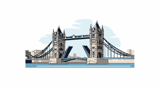 Iconic bridge structure with lifting bascules over water, cityscape