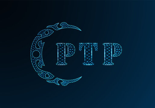 Low poly letter logo PTP design. PTP letter logo low poly vector design on blue color gradient background. PTP logo low poly design