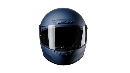 Fototapeta premium Matte dark blue full face motorcycle helmet with tinted visor, isolated on transparent background