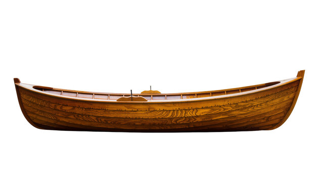 Classic wooden rowboat with detailed grain texture, isolated on transparent background