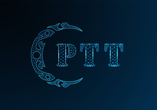 Low poly letter logo PTT design. PTT letter logo low poly vector design on blue color gradient background. PTT logo low poly design