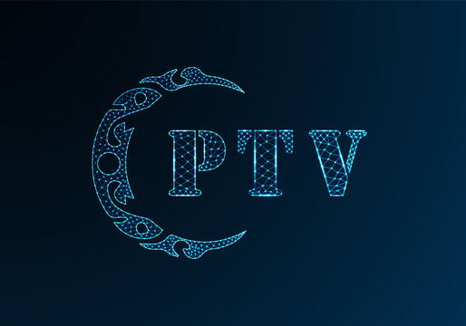 Low poly letter logo PTV design. PTV letter logo low poly vector design on blue color gradient background. PTV logo low poly design