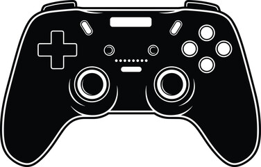 Game controller silhouette, gaming joystick icon, video game pad, console controller, technology device, esports equipment, isolated vector illustration, black design © Saifun