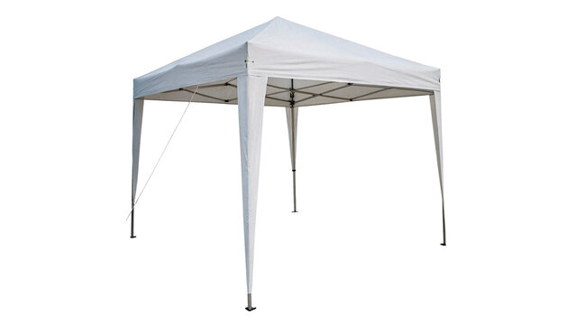 A white canopy tent isolated on transparent background cut out