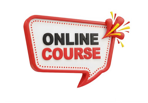 Creative online course banner with vibrant red and white design isolated on transparent background