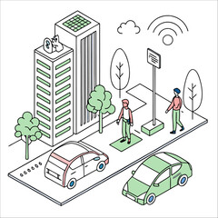 Naklejka premium Futuristic Smart City Flat Vector Illustration