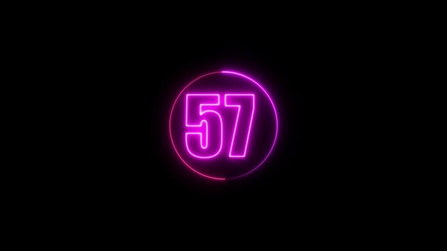 Neon Countdown Timer 57 with Glowing Pink Circle on Black Background &ndash; Futuristic Digital Number Animation