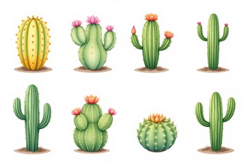 Fototapeta premium Watercolor Cactus Variety Collection Soft Pastel Tones