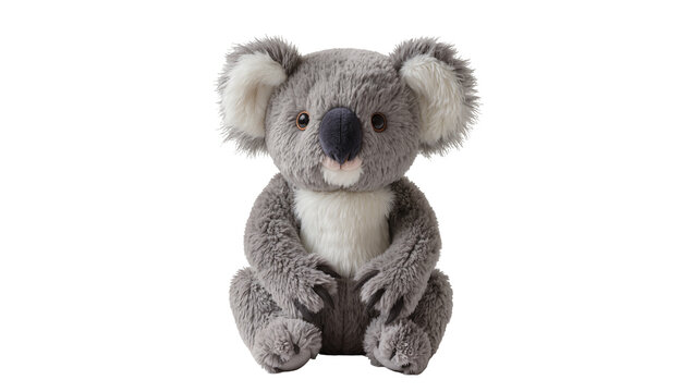 Fluffy grey koala teddy bear toy, isolated on transparent background
