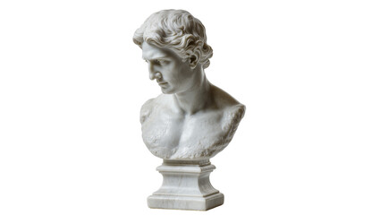 Obraz premium Classical marble male bust sculpture with detailed hair and pedestal, isolated on transparent background