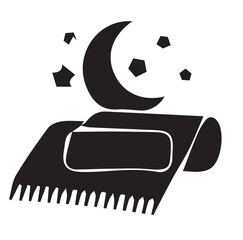 Black silhouette of a comb with a crescent moon and stars above © Toma