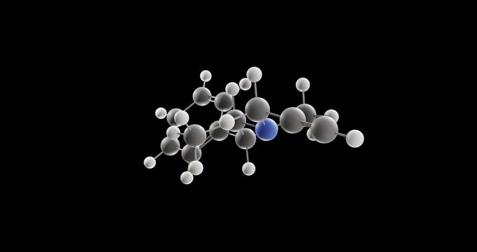 Selegiline molecule, rotating 3D model of monoamine oxidase inhibitor, looped video on a black background
