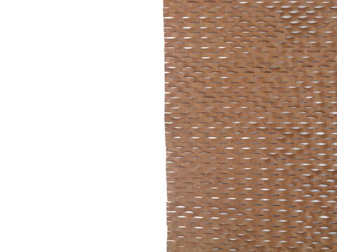 Brown honeycomb paper wrap for eco-friendly packaging on white background. Perfect for e-commerce packaging, shipping protection, and environmental branding concepts