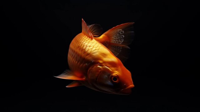 Golden fish swimming in dark water.