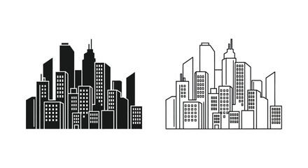 Obraz premium a black and white city skyline with tall buildings Vector