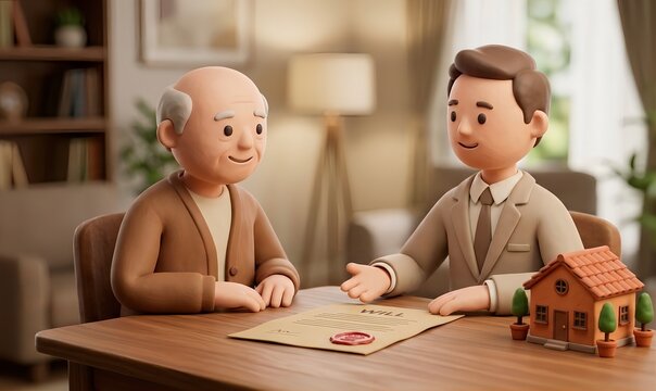 [3D] クレイアニメ風の相続・遺言の相談（弁護士・司法書士・家族）