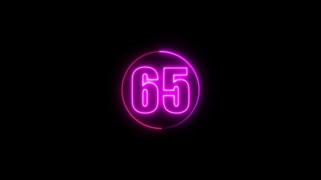 Neon Countdown Timer 65 with Glowing Pink Circle on Black Background &ndash; Futuristic Digital Number Animation