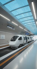 Fototapeta premium Sleek Automated Train at a Modern Metro Station.