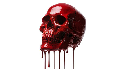 Glossy red skull dripping blood, isolated on transparent background © PROSTOCK