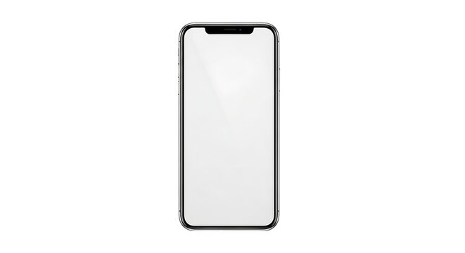 Modern smartphone mockup with blank screen on transparent background.