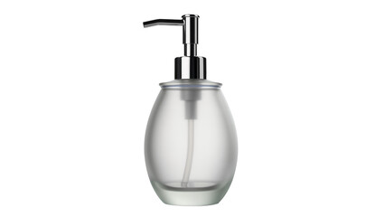 Fototapeta premium Frosted glass soap dispenser with chrome pump, isolated on transparent background