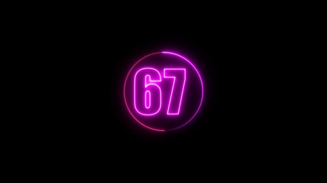 Neon Countdown Timer 67 with Glowing Pink Circle on Black Background &ndash; Futuristic Digital Number Animation