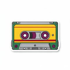 Naklejka premium Colorful Retro Cassette Tape Sticker with Yellow and Green Design