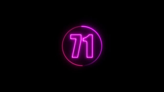 Neon Countdown Timer 71 with Glowing Pink Circle on Black Background &ndash; Futuristic Digital Number Animation