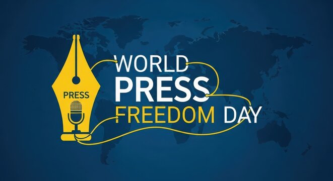 World Press Freedom Day with stylized fountain pen and microphone